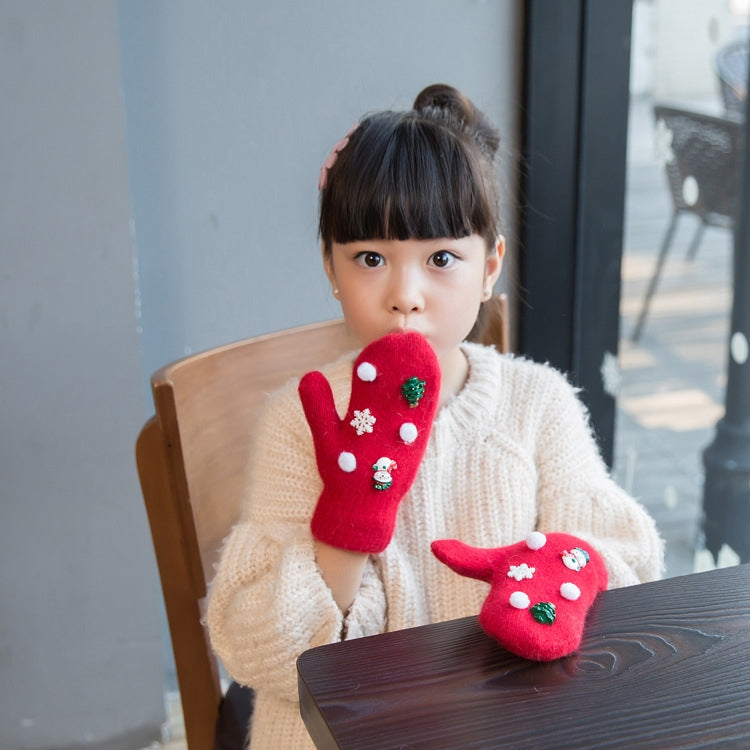 One Pair Christmas Snowflake Double Layer Thickening Winter Warm Knitted Full Finger Gloves