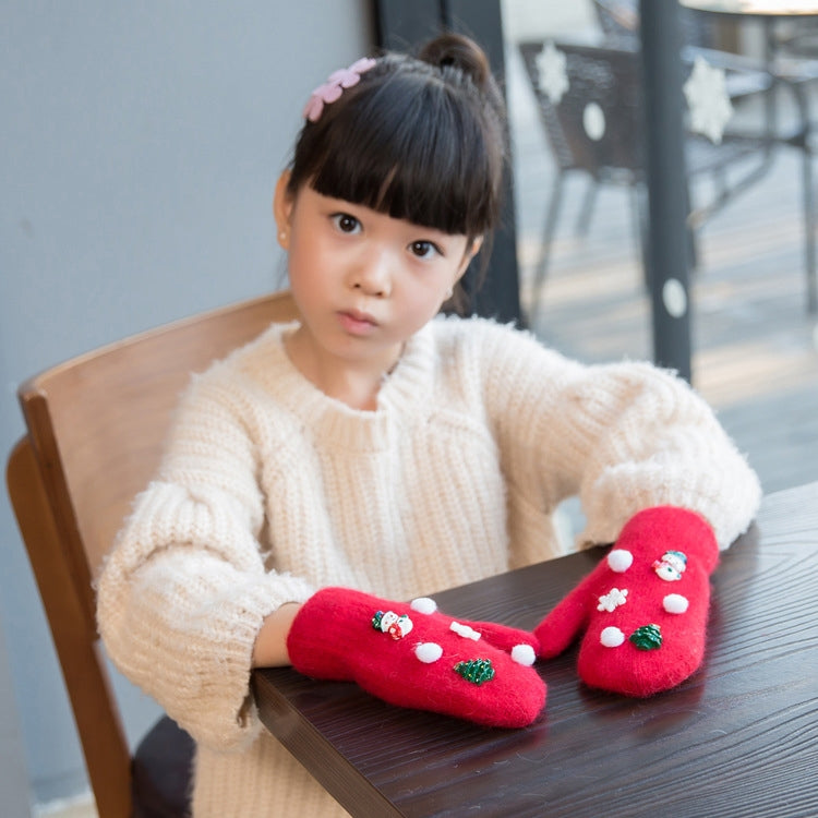 One Pair Christmas Snowflake Double Layer Thickening Winter Warm Knitted Full Finger Gloves