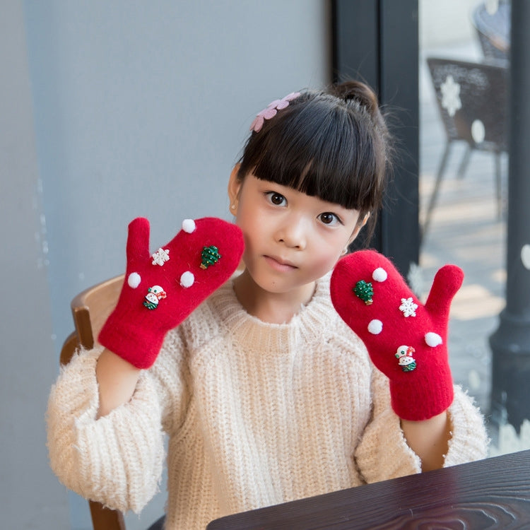 One Pair Christmas Snowflake Double Layer Thickening Winter Warm Knitted Full Finger Gloves