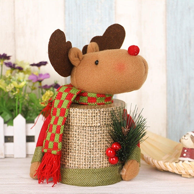 Christmas Decoration Linen Gift Box Cute Deer Candy Jar, Size: 25*10cm