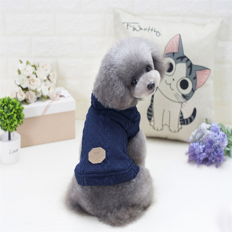 New Style Pet Dogs Knitting Sweater Warm Cashmere Both Feet Hooded Sweater with Button, Size: L, Bust: 42cm, Neck:   29cm(Navy Blue)