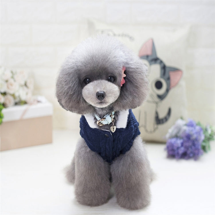 New Style Pet Dogs Knitting Sweater Warm Cashmere Both Feet Hooded Sweater with Button, Size: M, Bust: 37cm, Neck: 26cm(Navy Blue)