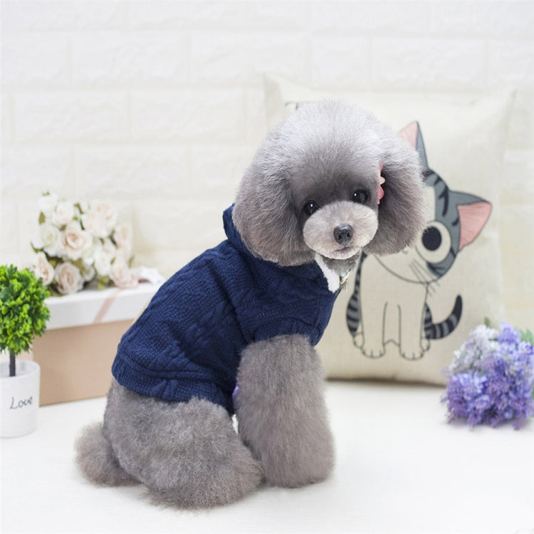 New Style Pet Dogs Knitting Sweater Warm Cashmere Both Feet Hooded Sweater with Button, Size: M, Bust: 37cm, Neck: 26cm(Navy Blue)