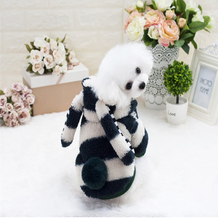 New Style Pet Dogs Clothes Cute Stripe Rabbits Ears Thicken Coral Fleece Both Feet Clothes, Size: S, Bust: 32cm, Neck: 23cm
