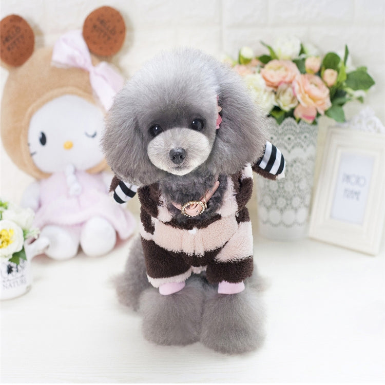 New Style Pet Dogs Clothes Cute Stripe Rabbits Ears Thicken Coral Fleece Both Feet Clothes, Size: XL, Bust: 47cm, Neck: 32cm