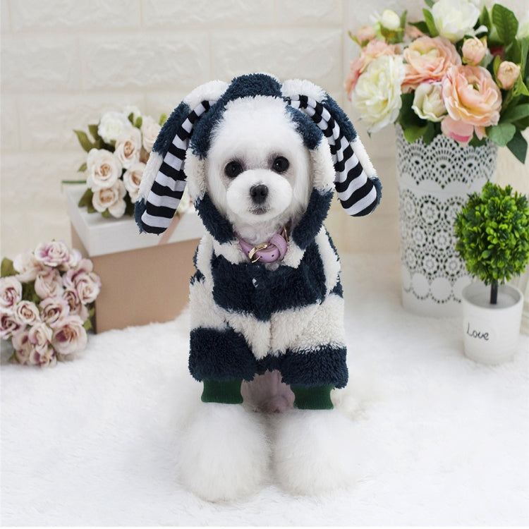 New Style Pet Dogs Clothes Cute Stripe Rabbits Ears Thicken Coral Fleece Both Feet Clothes, Size: XL, Bust: 47cm, Neck: 32cm