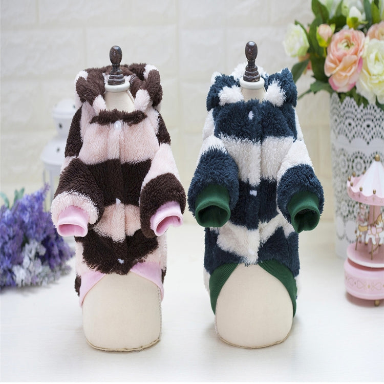 New Style Pet Dogs Clothes Cute Stripe Rabbits Ears Thicken Coral Fleece Both Feet Clothes, Size: XL, Bust: 47cm, Neck: 32cm