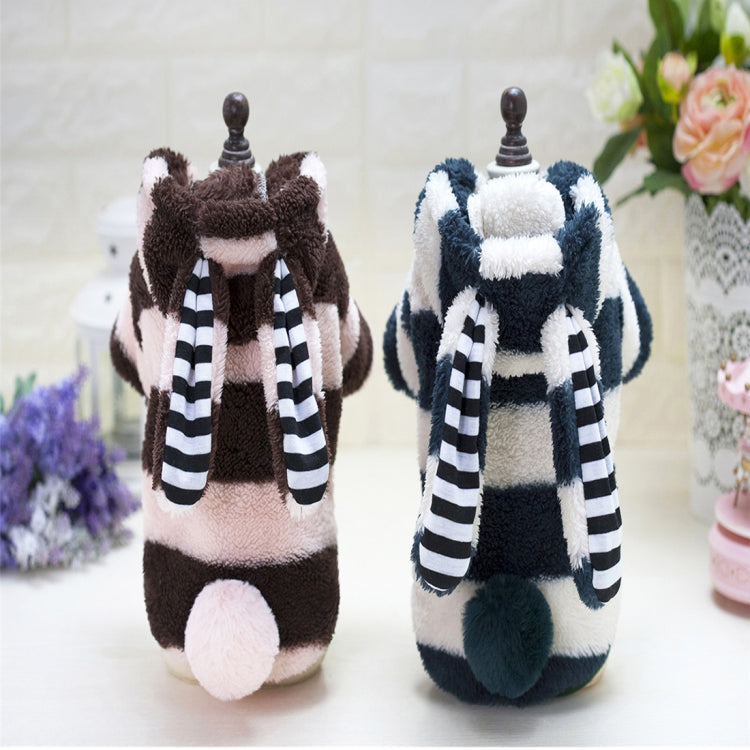 New Style Pet Dogs Clothes Cute Stripe Rabbits Ears Thicken Coral Fleece Both Feet Clothes, Size: XL, Bust: 47cm, Neck: 32cm