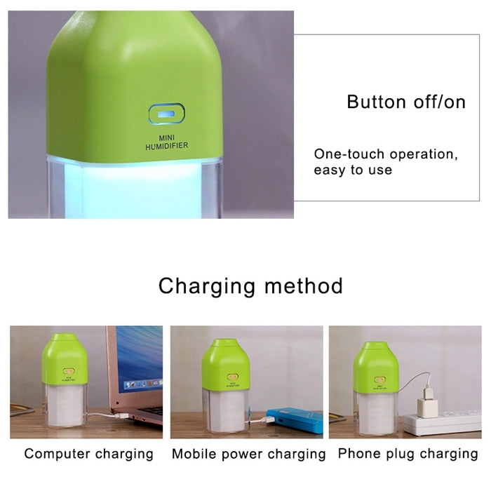 130ML Mini Portable Energy Bottle Shape USB LED Colourful Night Light Humidification Air Humidifier for Home / Office / Car