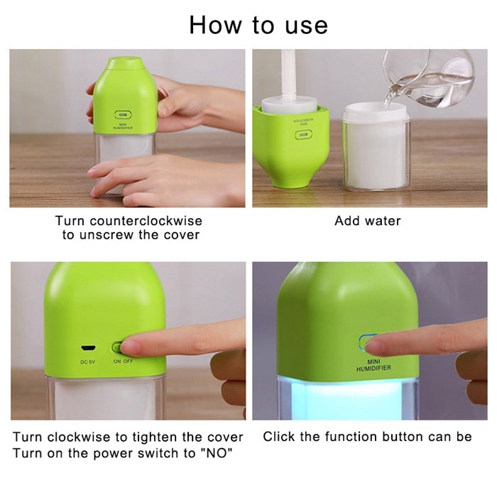 130ML Mini Portable Energy Bottle Shape USB LED Colourful Night Light Humidification Air Humidifier for Home / Office / Car