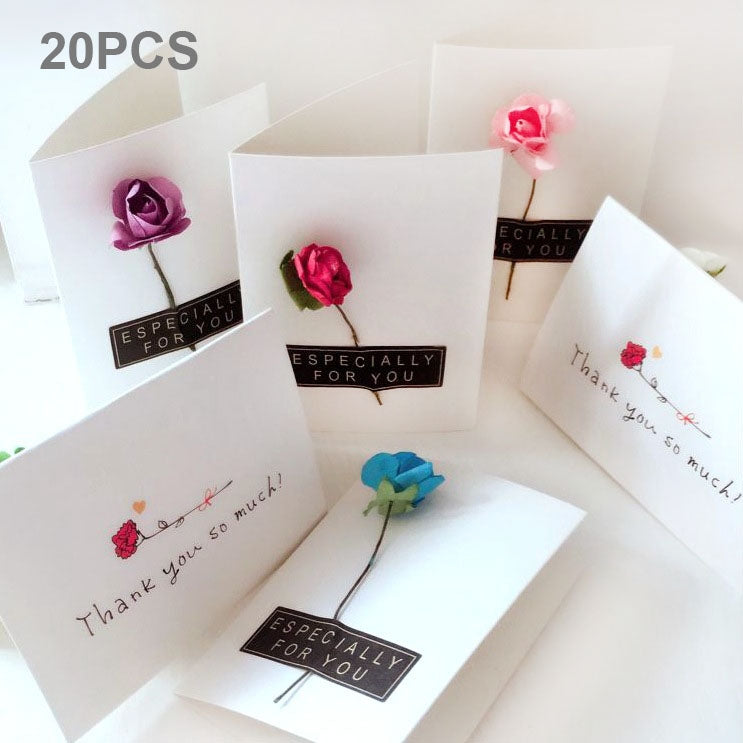 20 PCS Festival Creative DIY Rose Dry Flower Greeting Blessings Card Message Card