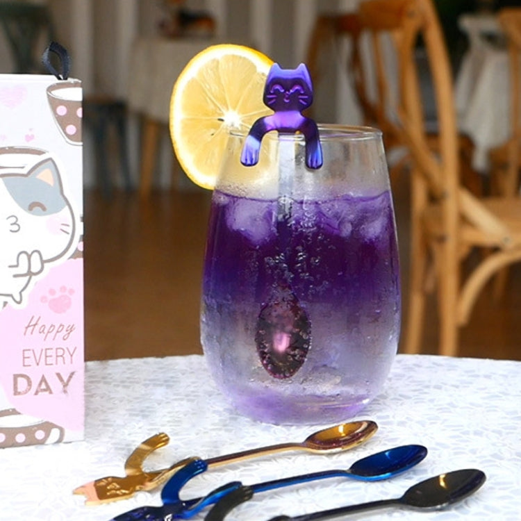 4 PCS Creative Cartoon Cat Style Stainless Steel Spoon Color Mixing Set, Length: 11.3cm