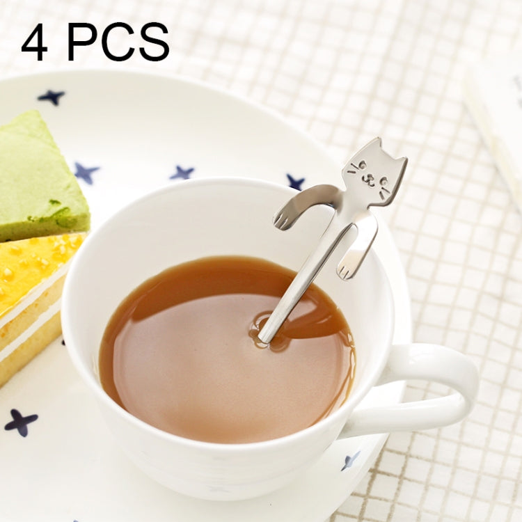 4 PCS Creative Cartoon Cat Style Stainless Steel Spoon, Length: 11.3cm(Silver)