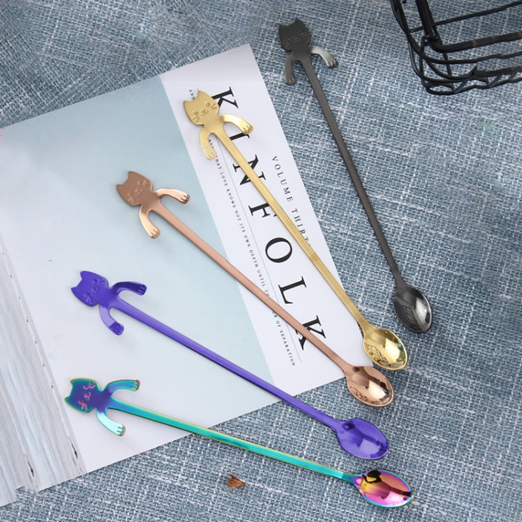 5 PCS Creative Cartoon Cat Style Stainless Steel Spoon Color Mixing Set, Length: 19.3cm
