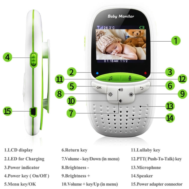 VB602 2.4 inch LCD 2.4GHz Wireless Surveillance Camera Baby Monitor, Support Two Way Talk Back, Night Vision