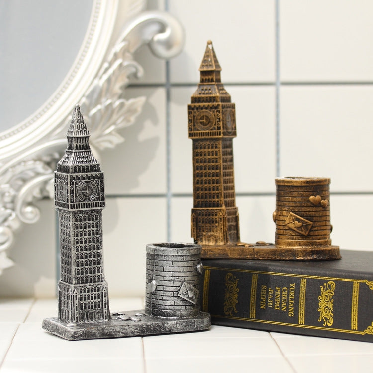 Creative Retro Resin Big Ben Pen Container School Stationery Life Office Supplies, Random Color Delivery