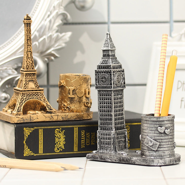 Creative Retro Resin Big Ben Pen Container School Stationery Life Office Supplies, Random Color Delivery
