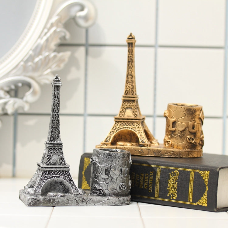 Creative Retro Resin Eiffel Tower Pen Container School Stationery Life Office Supplies, Random Color Delivery