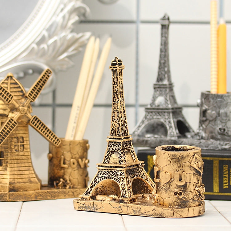 Creative Retro Resin Eiffel Tower Pen Container School Stationery Life Office Supplies, Random Color Delivery