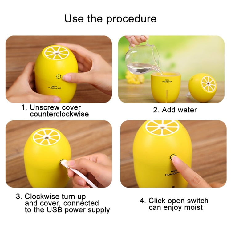 180ML Creative Lemon Shape USB Air Humidifier with Luminous & Transparent Water Line & Water Shortage Power Off Protection for Car & Office & Home