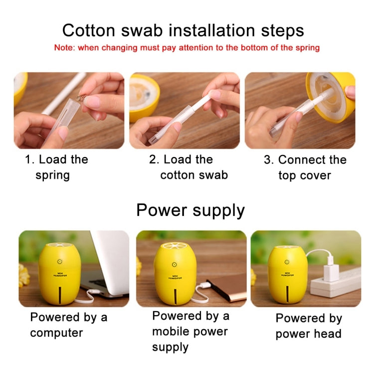 180ML Creative Lemon Shape USB Air Humidifier with Luminous & Transparent Water Line & Water Shortage Power Off Protection for Car & Office & Home