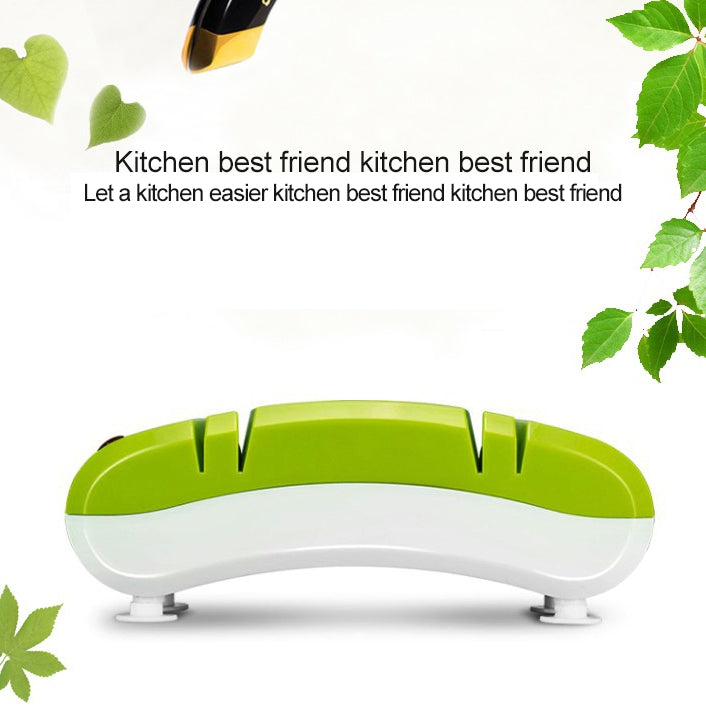 Mini Electric Knife Sharpener Kitchen Knives Sharpening System, US Plug(Green)