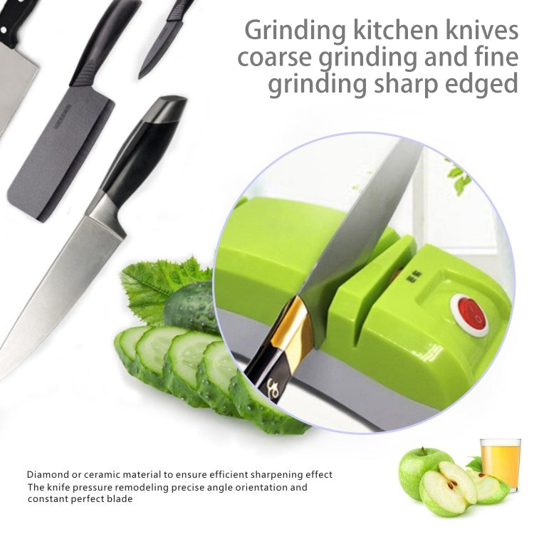 Mini Electric Knife Sharpener Kitchen Knives Sharpening System, US Plug(Green)
