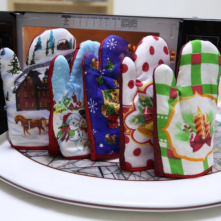2 Sets Christmas Supplies Microwave Oven Heat Insulated Glove and Pad, Set, Random Style Delivery