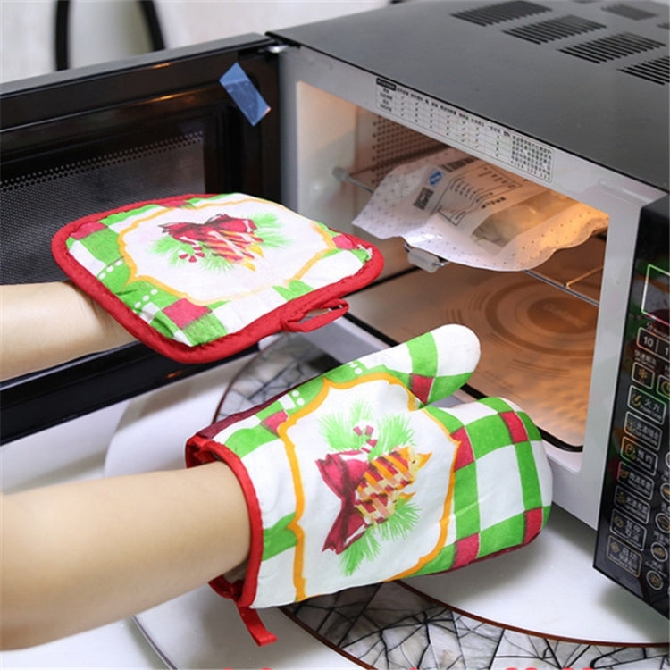 2 Sets Christmas Supplies Microwave Oven Heat Insulated Glove and Pad, Set, Random Style Delivery
