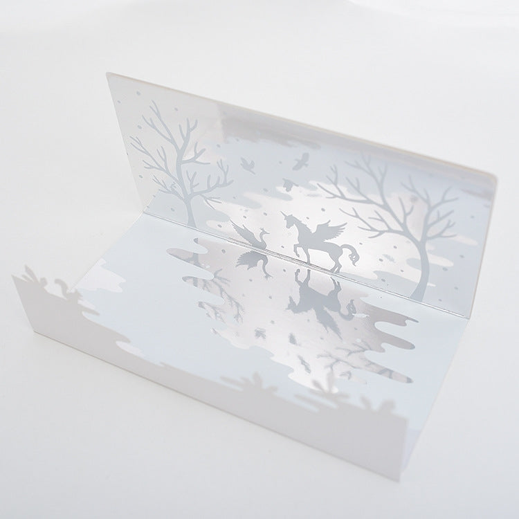 4 PCS Festival Creative Blanching Silver Hollowed Reflection Deer Pattern Handwritten Greeting Card Birthday Card