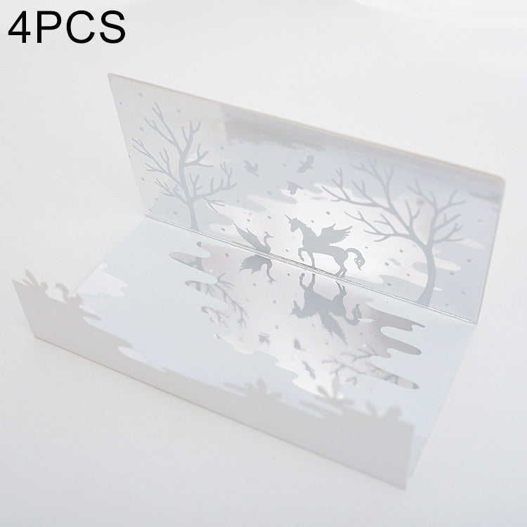 4 PCS Festival Creative Blanching Silver Hollowed Reflection Deer Pattern Handwritten Greeting Card Birthday Card
