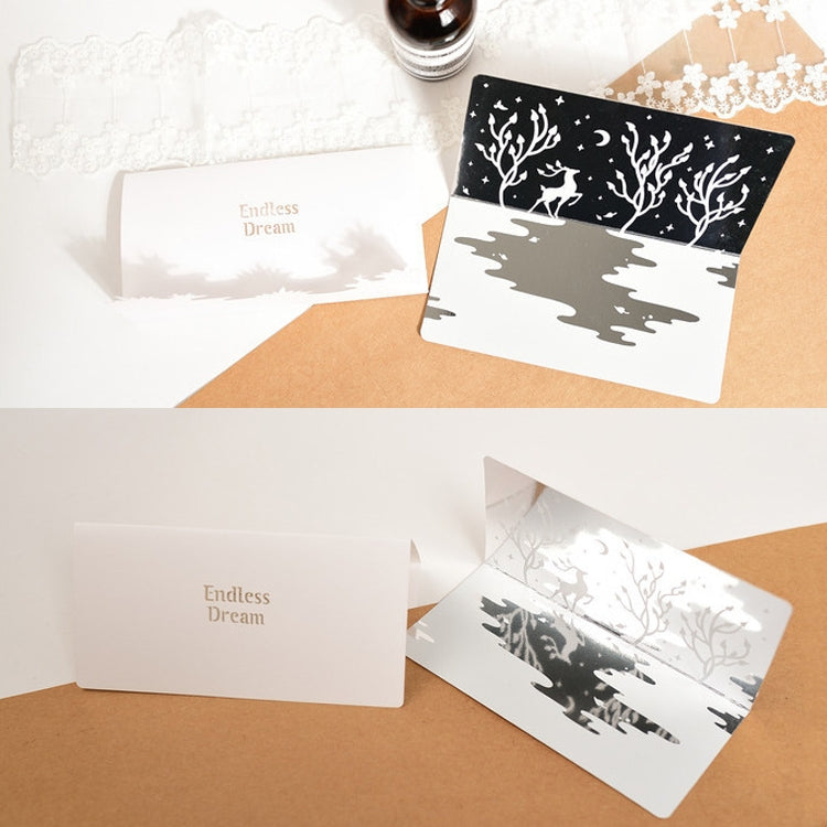 4 PCS Festival Creative Blanching Silver Hollowed Reflection Deer Pattern Handwritten Greeting Card Birthday Card