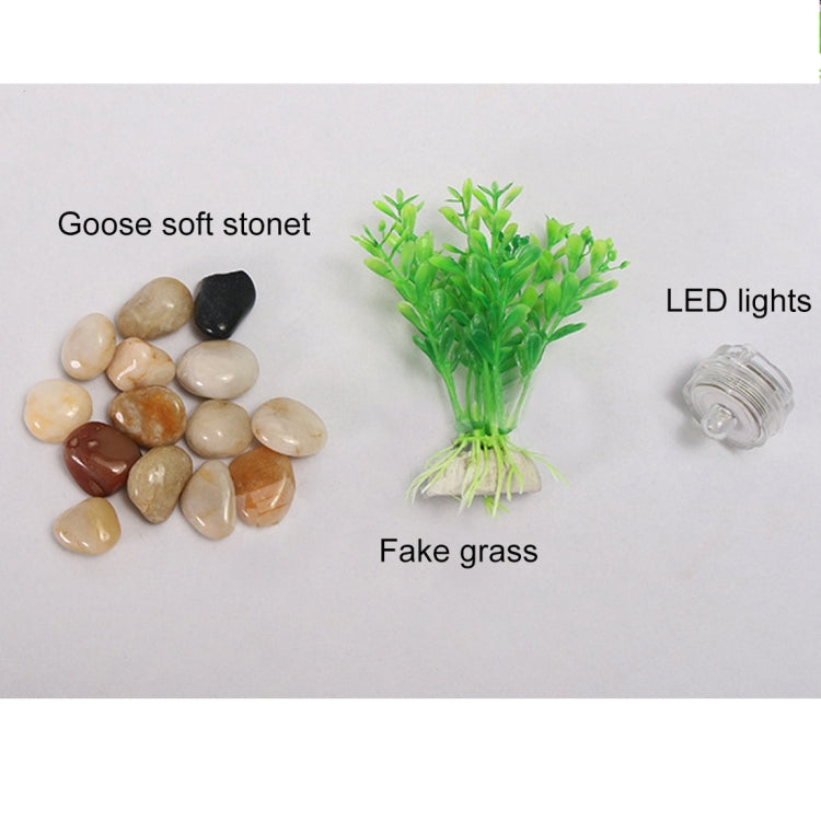 Square Plastic Creative Ecological Desktop Mini Aquarium Gold Fish Bowl, Lazy Water Tank with Cobblestone, Tree Plant Grass and LED Light