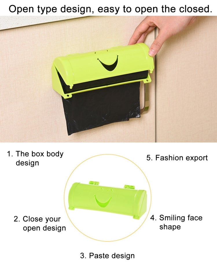 Smile Face Kitchen Hanging Style Non-trace Sticky Trash Bag Storage Box, Random Color Delivery, Size: 18.6x7x6.3cm