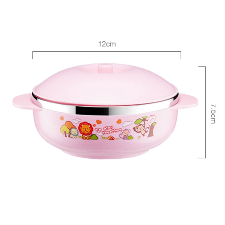 Set Of Child Using Cutlery Including Stainless Steel Thermal Insulated Cartoon Style Bowl With Cover And Handles, Chopstics, Spoon And Fork