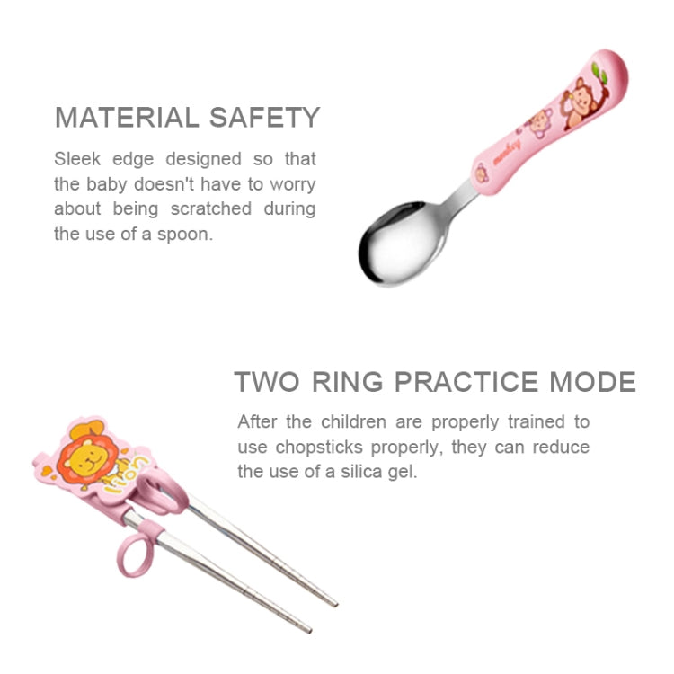 Set Of Child Using Cutlery Including Stainless Steel Thermal Insulated Cartoon Style Bowl With Cover And Handles, Chopstics, Spoon And Fork