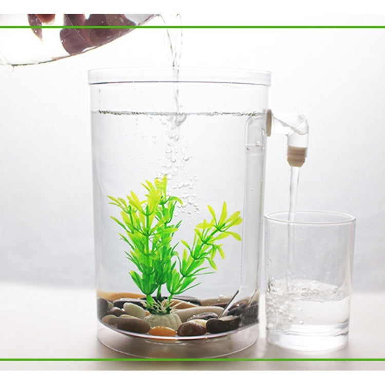 Round Plastic Creative Ecological Desktop Mini Aquarium Gold Fish Bowl, Lazy Water Tank with Cobblestone, Tree Plant Grass and LED Light