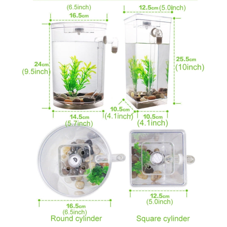 Round Plastic Creative Ecological Desktop Mini Aquarium Gold Fish Bowl, Lazy Water Tank with Cobblestone, Tree Plant Grass and LED Light