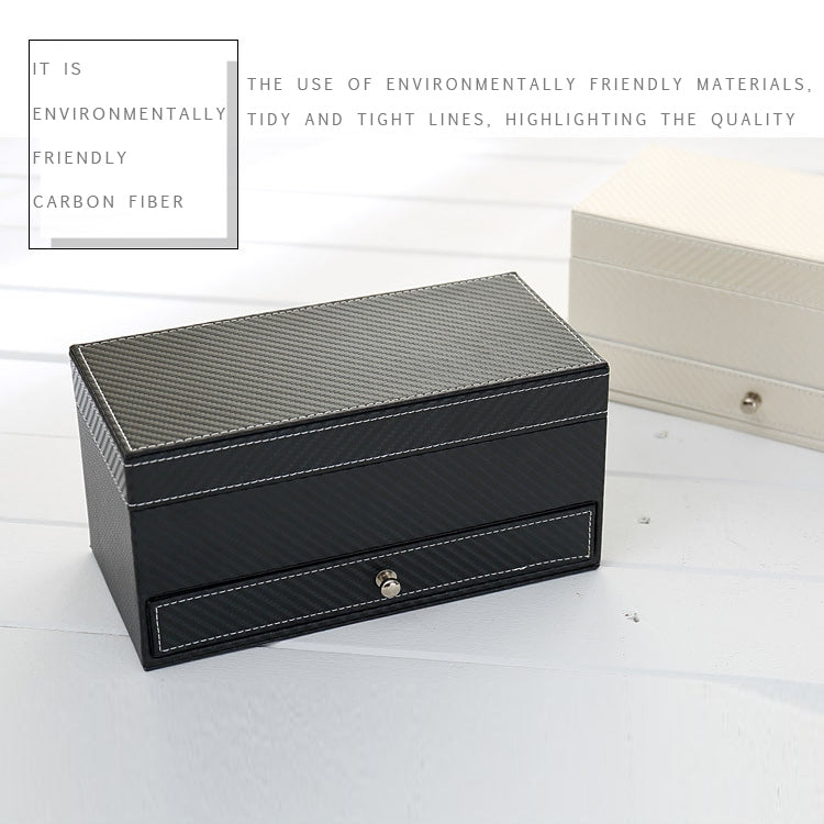 Watch Box Large 4 Slots Carbon Fiber Leather Display Glass Top with Jewelry Box Case Organizer Tray