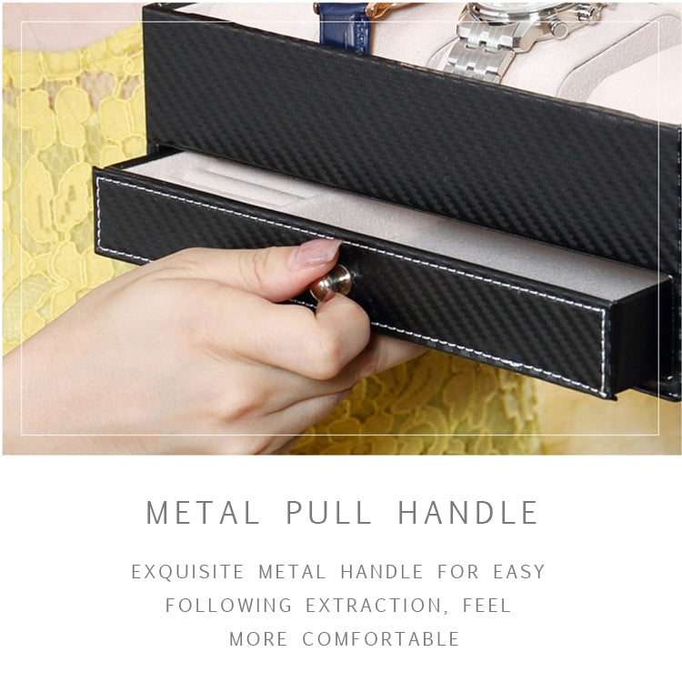 Watch Box Large 4 Slots Carbon Fiber Leather Display Glass Top with Jewelry Box Case Organizer Tray