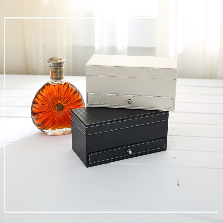 Watch Box Large 4 Slots Carbon Fiber Leather Display Glass Top with Jewelry Box Case Organizer Tray