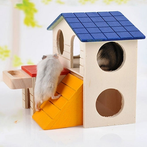 Pet Double Layer Room Wooden Small Animal Hamster Squirrel Sleeping House Cage Nest