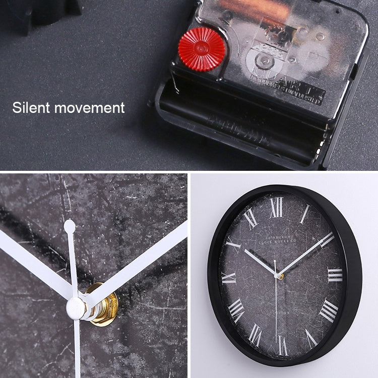 12 inch Creative Decorative Round Shape Roman Numerals Retro Iron Frame Living Room Wall Clock
