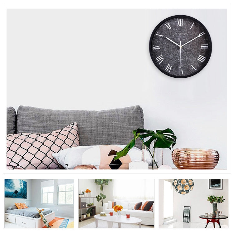 12 inch Creative Decorative Round Shape Roman Numerals Retro Iron Frame Living Room Wall Clock