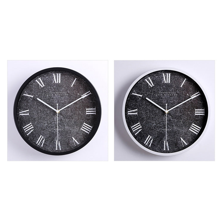 12 inch Creative Decorative Round Shape Roman Numerals Retro Iron Frame Living Room Wall Clock