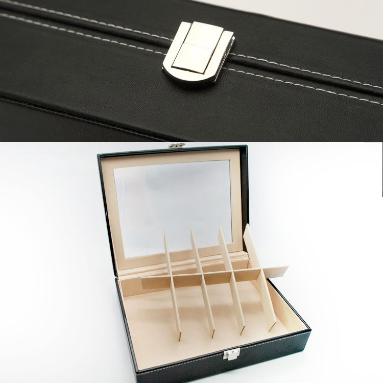 Watch Box 10 Slots Pu Leather Display Glass Top Jewelry Case Organizer Box(Black)