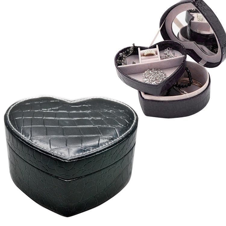 Two-layer Heart Shape Small Jewelry Box Synthetic Leather Rings and Earrings Mirrored Travel Storage Case