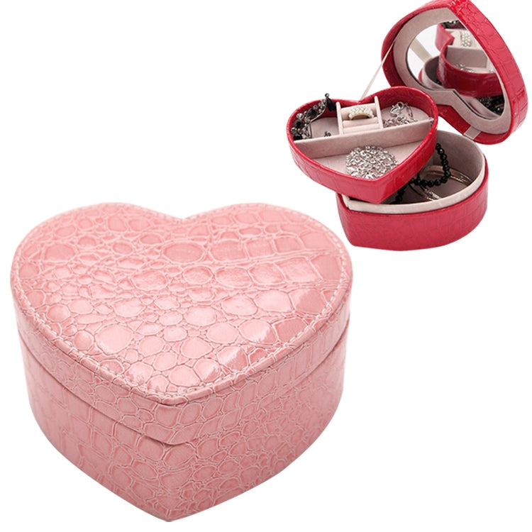 Two-layer Heart Shape Small Jewelry Box Synthetic Leather Rings and Earrings Mirrored Travel Storage Case