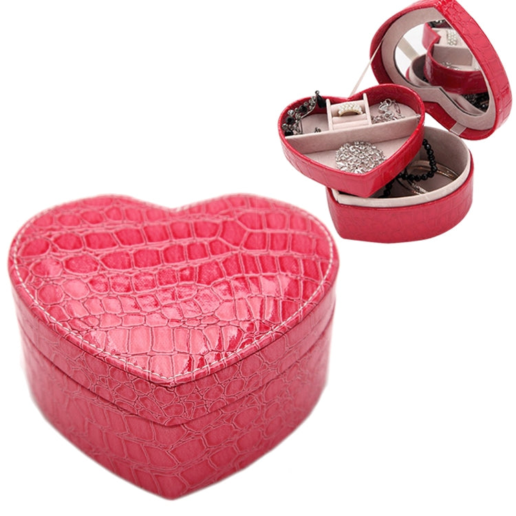 Two-layer Heart Shape Small Jewelry Box Synthetic Leather Rings and Earrings Mirrored Travel Storage Case