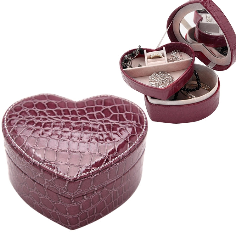 Two-layer Heart Shape Small Jewelry Box Synthetic Leather Rings and Earrings Mirrored Travel Storage Case